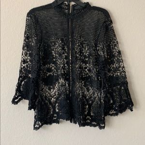 NWT Black Lace top and gold zipper